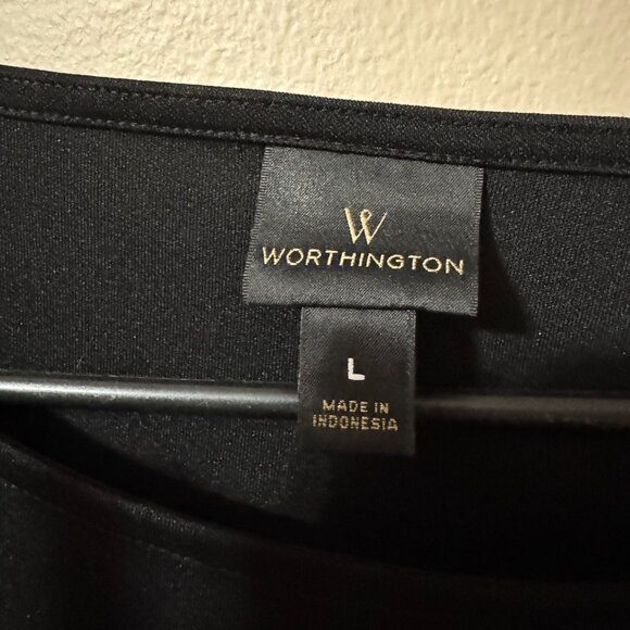 231 — Worthington Tie-Sleeve Blouse | Black Minimalist Chic Top - Picture 4 of 5